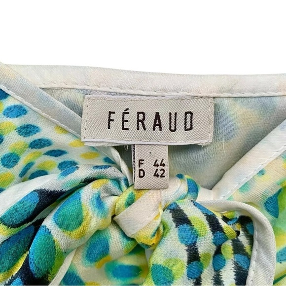 Louis Feraud Silk Abstract Dot Sleeveless Crop Top Aqua Blue White FR 44 Large - Picture 5 of 7